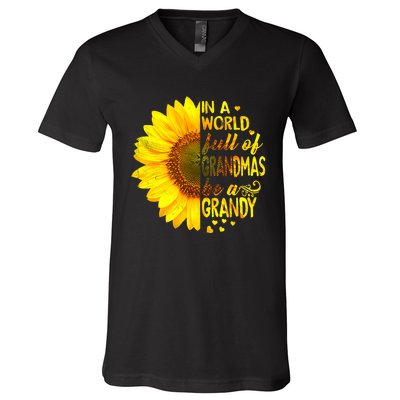 In A World Full Of Grandmas Be Grandy Sunflower V-Neck T-Shirt