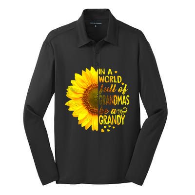 In A World Full Of Grandmas Be Grandy Sunflower Silk Touch Performance Long Sleeve Polo