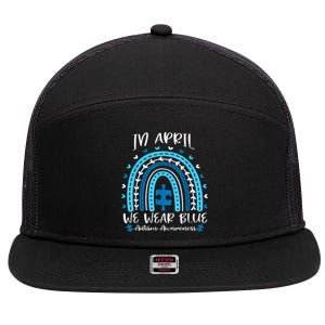 In April We Wear Blue Rainbow 7 Panel Mesh Trucker Snapback Hat