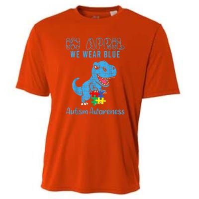 In April We Wear Blue Dinosaur Rex Autism Awareness Month Gift Cooling Performance Crew T-Shirt