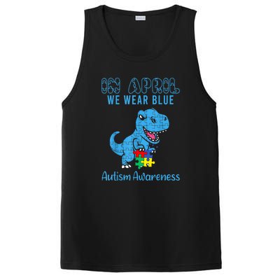 In April We Wear Blue Dinosaur Rex Autism Awareness Month Gift PosiCharge Competitor Tank