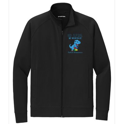 In April We Wear Blue Dinosaur Rex Autism Awareness Month Gift Stretch Full-Zip Cadet Jacket