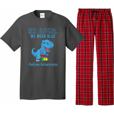 In April We Wear Blue Dinosaur Rex Autism Awareness Month Gift Pajama Set