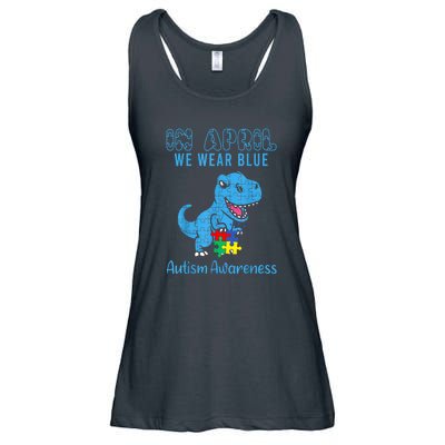 In April We Wear Blue Dinosaur Rex Autism Awareness Month Gift Ladies Essential Flowy Tank