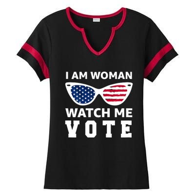 I Am Woman Watch Me Vote Ladies Halftime Notch Neck Tee