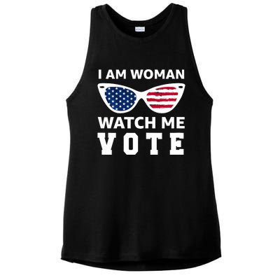 I Am Woman Watch Me Vote Ladies PosiCharge Tri-Blend Wicking Tank