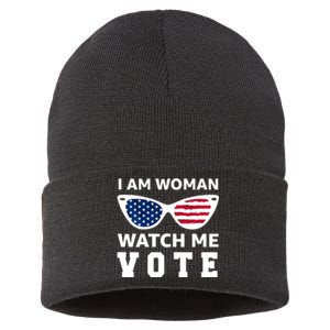 I Am Woman Watch Me Vote Sustainable Knit Beanie