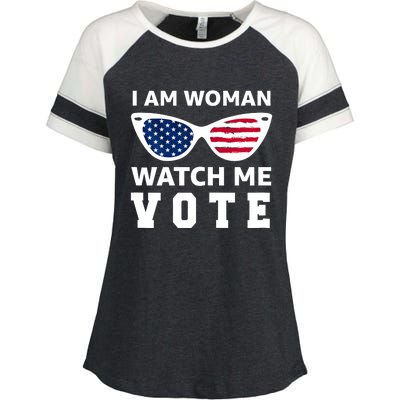 I Am Woman Watch Me Vote Enza Ladies Jersey Colorblock Tee