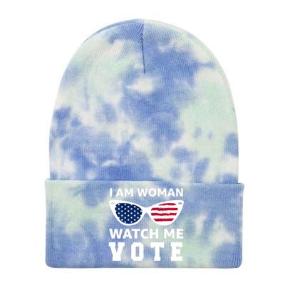 I Am Woman Watch Me Vote Tie Dye 12in Knit Beanie