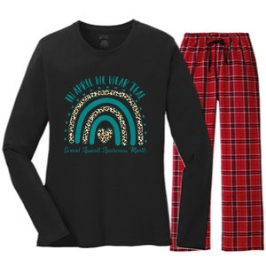 In April We Wear Teal Cool Sexual Assault Awareness Month Women's Long Sleeve Flannel Pajama Set 