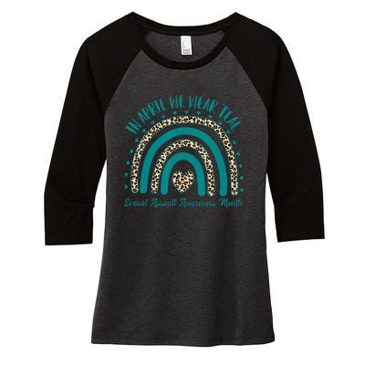 In April We Wear Teal Cool Sexual Assault Awareness Month Women's Tri-Blend 3/4-Sleeve Raglan Shirt