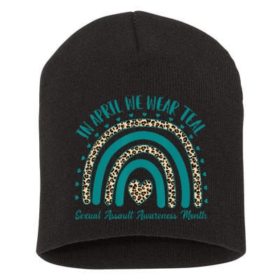 In April We Wear Teal Cool Sexual Assault Awareness Month Short Acrylic Beanie