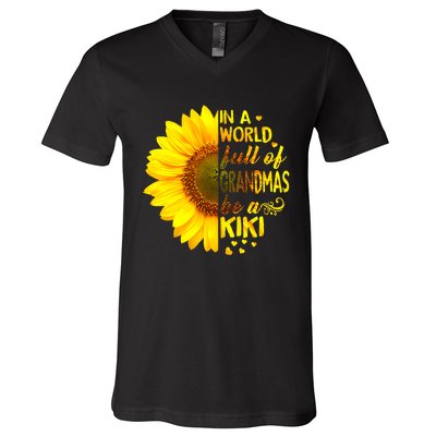 In A World Full Of Grandmas Be Kiki Sunflower Mothers Day V-Neck T-Shirt