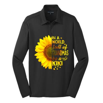 In A World Full Of Grandmas Be Kiki Sunflower Mothers Day Silk Touch Performance Long Sleeve Polo