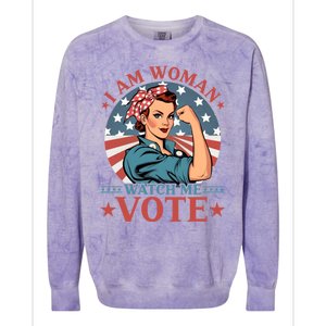 I Am Woman Watch Me Vote Colorblast Crewneck Sweatshirt