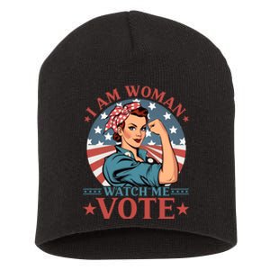 I Am Woman Watch Me Vote Short Acrylic Beanie