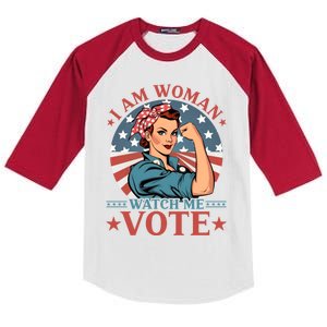 I Am Woman Watch Me Vote Kids Colorblock Raglan Jersey