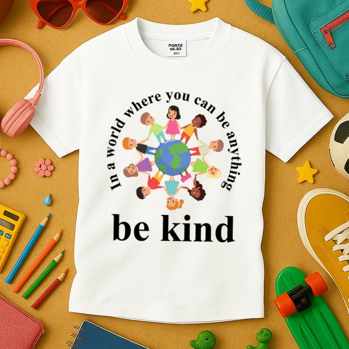 In A World Where You Can Be Anything Be Kind Earth World Kindness Day Kids T-Shirt