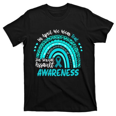 In April We Wear Teal Sexual Assault Awareness Boho Rainbow T-Shirt