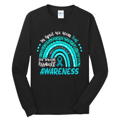 In April We Wear Teal Sexual Assault Awareness Boho Rainbow Tall Long Sleeve T-Shirt