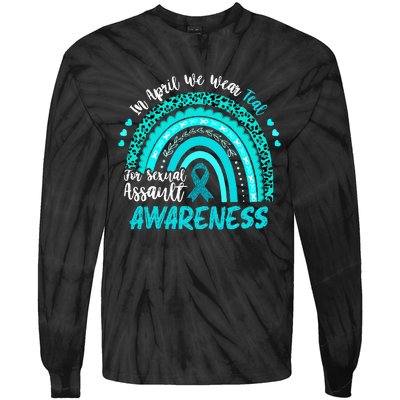 In April We Wear Teal Sexual Assault Awareness Boho Rainbow Tie-Dye Long Sleeve Shirt