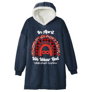 In April We Wear Red Instead Autism People Acceptance Hooded Wearable Blanket