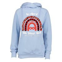 In April We Wear Red Instead Autism People Acceptance Womens Funnel Neck Pullover Hood