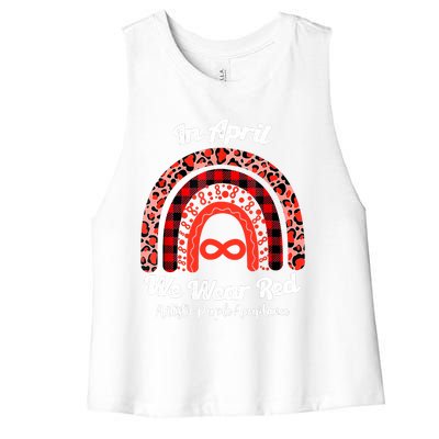 In April We Wear Red Instead Autism People Acceptance Women's Racerback Cropped Tank