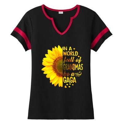 In A World Full Of Grandmas Be Gaga Sunflower Ladies Halftime Notch Neck Tee