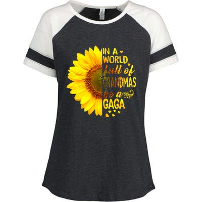 In A World Full Of Grandmas Be Gaga Sunflower Enza Ladies Jersey Colorblock Tee