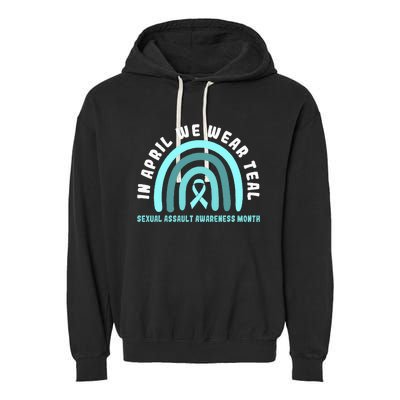 In April We Wear Teal Sexual Assault Awareness Month Garment-Dyed Fleece Hoodie