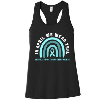 In April We Wear Teal Sexual Assault Awareness Month Women's Racerback Tank