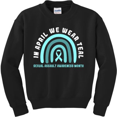 In April We Wear Teal Sexual Assault Awareness Month Kids Sweatshirt