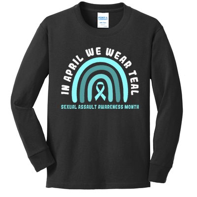 In April We Wear Teal Sexual Assault Awareness Month Kids Long Sleeve Shirt