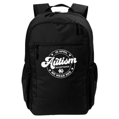In April We Wear Red Instead Autism Awareness Acceptance Daily Commute Backpack