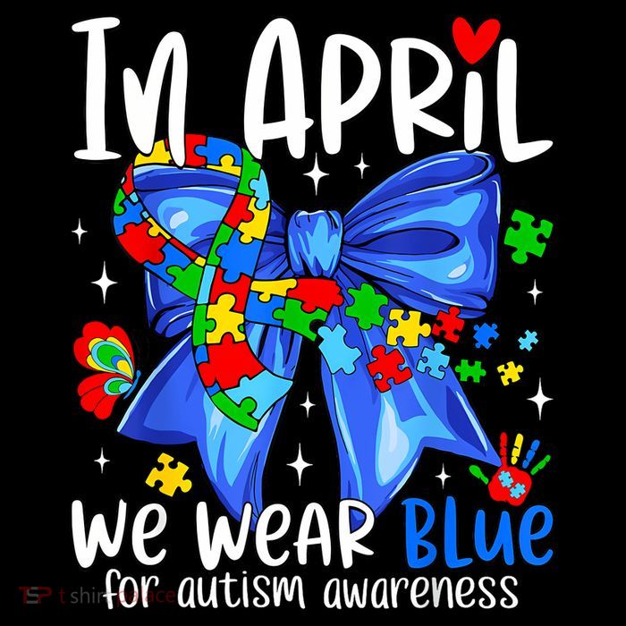 In April We Wear Blue Autism Awareness Coquette Bow Autism Women's V-Neck T-Shirt