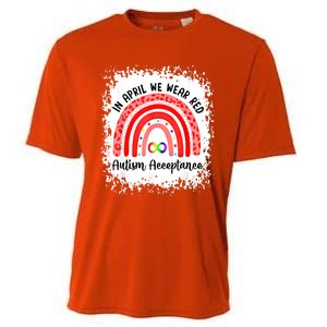 In April We Wear Red Instead Autism People Acceptance Meaningful Gift Cooling Performance Crew T-Shirt