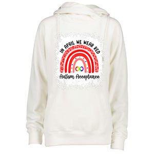 In April We Wear Red Instead Autism People Acceptance Meaningful Gift Womens Funnel Neck Pullover Hood