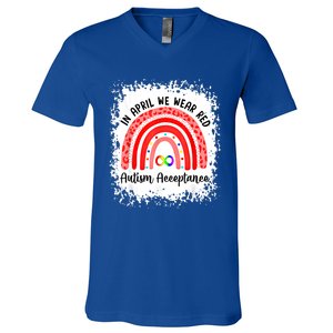 In April We Wear Red Instead Autism People Acceptance Meaningful Gift V-Neck T-Shirt