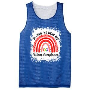 In April We Wear Red Instead Autism People Acceptance Meaningful Gift Mesh Reversible Basketball Jersey Tank