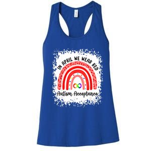 In April We Wear Red Instead Autism People Acceptance Meaningful Gift Women's Racerback Tank