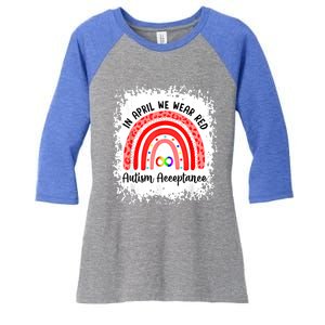 In April We Wear Red Instead Autism People Acceptance Meaningful Gift Women's Tri-Blend 3/4-Sleeve Raglan Shirt