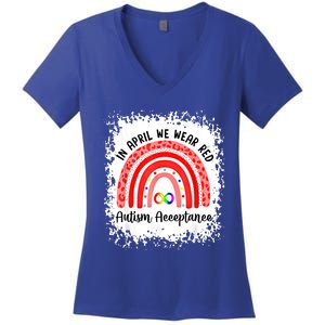 In April We Wear Red Instead Autism People Acceptance Meaningful Gift Women's V-Neck T-Shirt