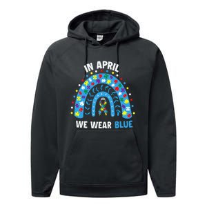 In April We Wear Blue Rainbow Performance Fleece Hoodie