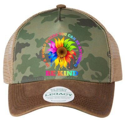 In A World Where You Can Be Anything BE KIND LGBT Rainbow Legacy Tie Dye Trucker Hat