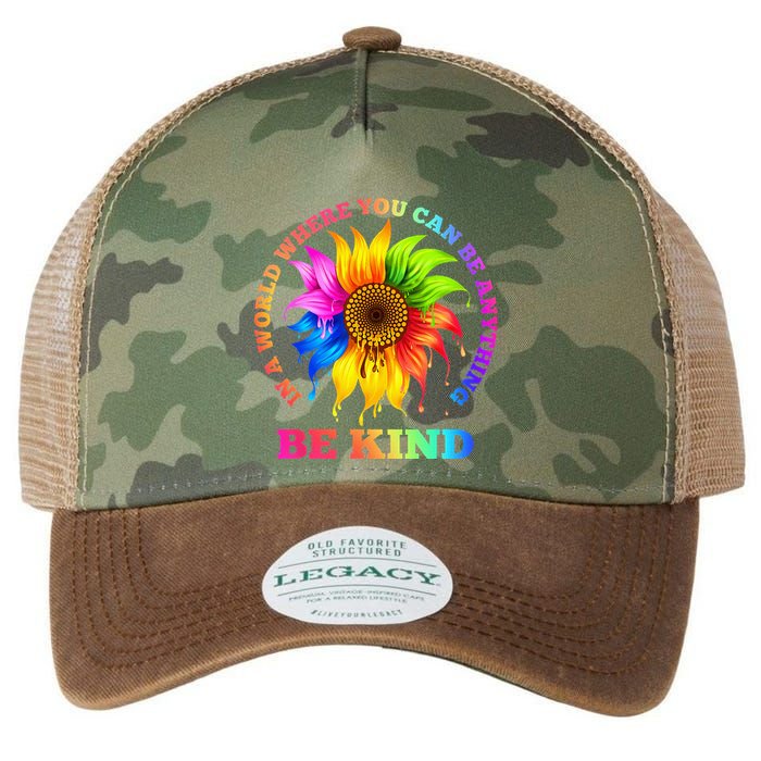 In A World Where You Can Be Anything BE KIND LGBT Rainbow Legacy Tie Dye Trucker Hat