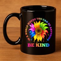 In A World Where You Can Be Anything BE KIND LGBT Rainbow 11oz C Handle Ceramic Mug