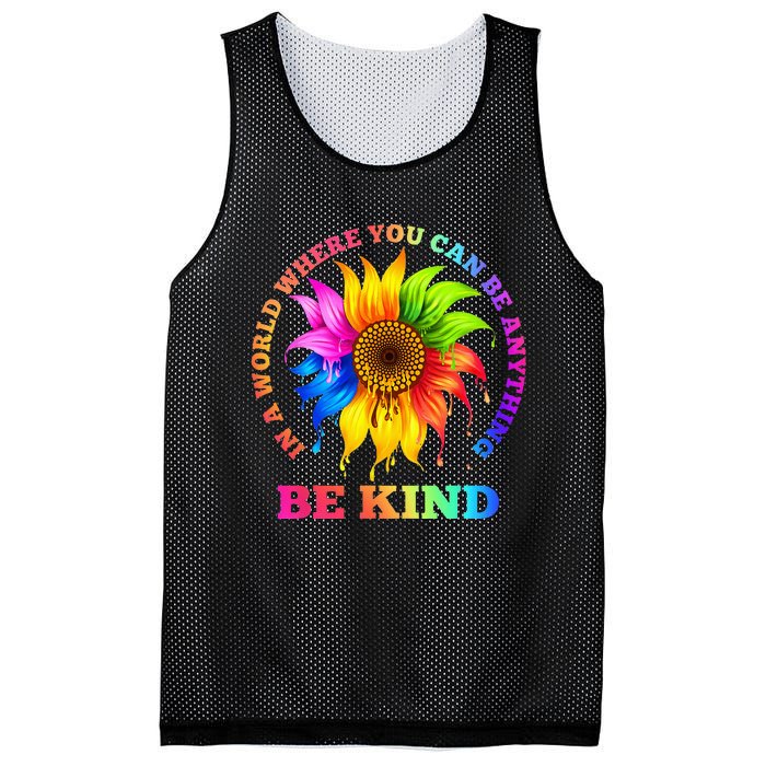 In A World Where You Can Be Anything BE KIND LGBT Rainbow Mesh Reversible Basketball Jersey Tank