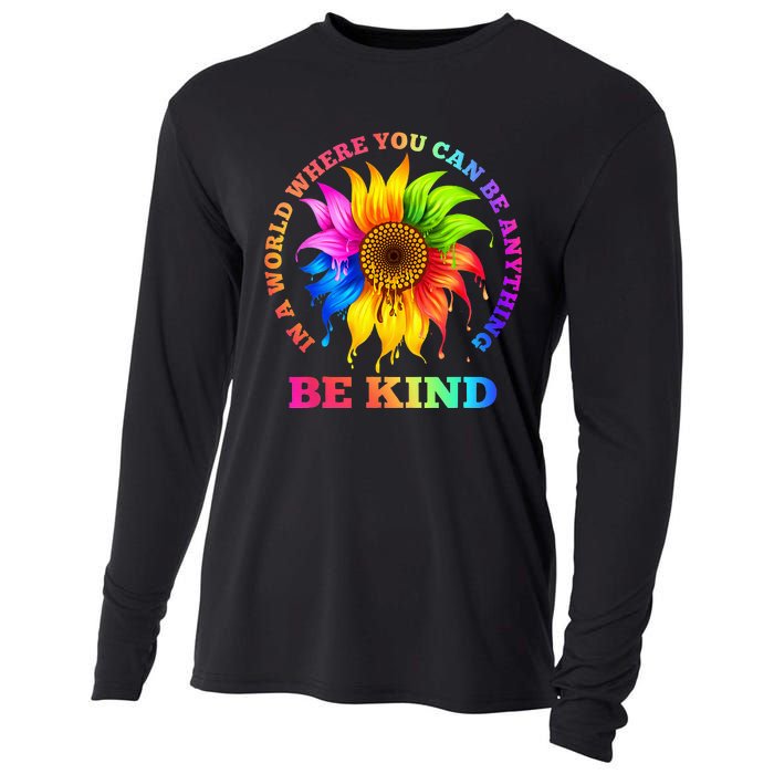 In A World Where You Can Be Anything BE KIND LGBT Rainbow Cooling Performance Long Sleeve Crew