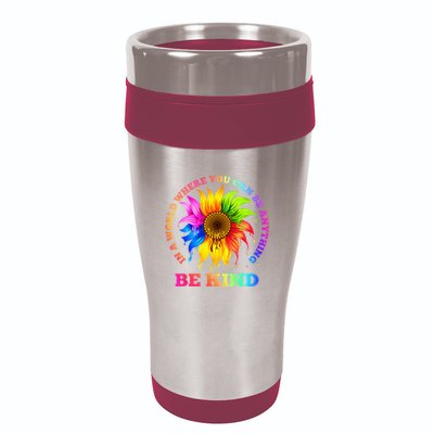 In A World Where You Can Be Anything BE KIND LGBT Rainbow 16oz Travel Tumbler